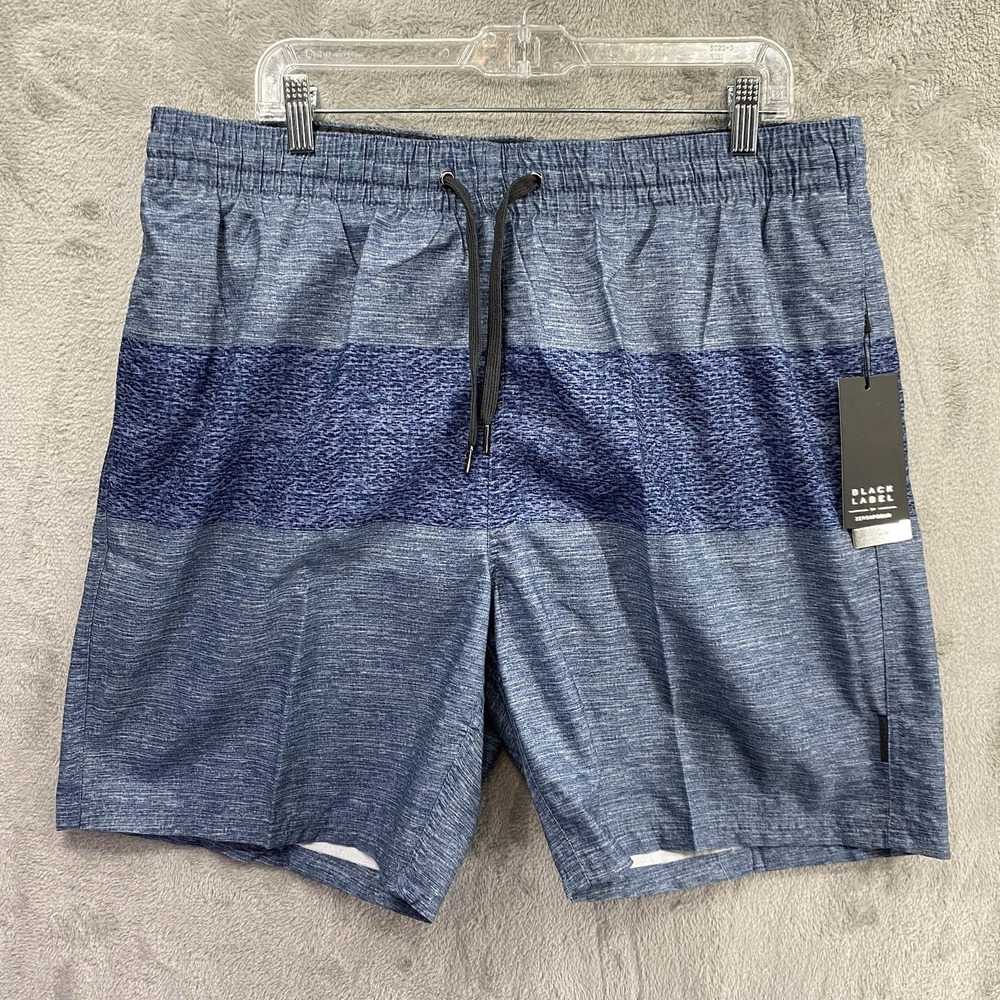ZeroXposur Black Label Men XL Blue Striped Stretch Lined Swim Trunks NWT
